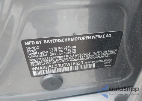 2013 BMW 528I xDrive z USA, uszkodzony, nr VIN WBAXH5C53DDW16623